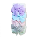 Detail of 5 solid grosgrain ribbon hair bows in various colors on a display card - 5-Piece Purple Blue Pink Grey Mint Green Set (Style 1)