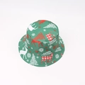 Detail of Christmas bucket hat featuring festive reindeer and snowflake holiday patterns - One Size / Reindeer Letter - Green