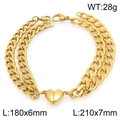 Bracciali a catena cubana dorati in acciaio inossidabile per coppie con chiusura a cuore - Set Oro (KB208389-Z)