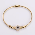 Golden wire mesh bracelet with a crystal heart pendant and magnetic clasp on white background - Gold Clasp Gold Style / Gold