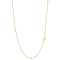 Detailed top view of 18K gold plated necklace with letter F pendant and crystal gems - Letter U