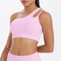 Pink one-shoulder sports bra with halter neck and cutout detail for women - S / Tops / Sakura Pink Style (7114)