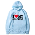 Light blue hoodie with I Love My Girlfriend print and kangaroo pocket in size M - S / Tops / Light Blue