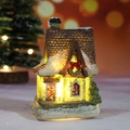 Miniature Christmas LED resin house with warm lights and snow glitter decoration - Style G-Red Wreath House