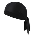 Black paisley elastic durag with long tail straps for cycling and sports wear - Solid Black Polyester
