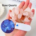 Natural rose quartz stone LED string lights with battery box held in hand - Rose Quartz (Flat Switch)
