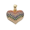 Golden heart pendant charm with rainbow gradient zircon stones for DIY jewelry - CX155-05 Rainbow Heart