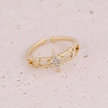 Macro shot of gold-plated open ring featuring a star pattern with cubic zirconia inlay - Octagram Star Crisscross Band Style (7#)