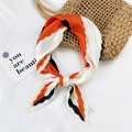 Pleated square silk scarf with orange and black geometric stripes for fashion styling - Geometric Patchwork Orange Red