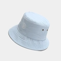 Detail of light blue cotton bucket hat with white S letter embroidery and air vents - Light Blue