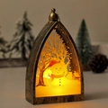 Vintage Christmas lantern with snowman scene and warm LED light for holiday tabletop decor - Bronze Snowman