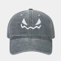 Casquette de baseball en coton délavé gris avec broderie fantôme blanc Halloween - Réglable / Gris