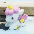 Cute white unicorn cake topper with pink mane and yellow horn for birthday party decor - Pink Wings Style B