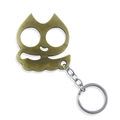 Cat-shaped self-defense keychain in brass finish with dual finger holes and key ring - Justice Cat Antique Bronze (K00633-13)