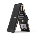 Large capacity black long wallet with double zippers and multiple card slots for women - OPP Bag Packaging / Midnight Black