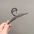 Elegant gunmetal wheat ear hair claw clip with pearls and rhinestones for women - Cross Wheat Ear Black