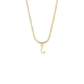Close-up of a 18K gold stainless steel snake chain featuring a lowercase letter t pendant - Style J