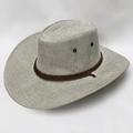 Grey woven western cowboy hat featuring a brown rope band and breathable metal eyelets - 58cm One Size / Light Grey Linen