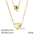Conjunto de collar de doble capa de acero inoxidable dorado con colgante de corazón - Collar (KN113631-Z) / Dorado