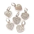 Silver heart-shaped charms with micro-paved cubic zirconia and dotted metal backing - Mini Heart Type B / White Gold