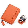 Orange lychee leather accordion card holder with RFID protection and coin pocket - JP-6001 Style / Bright Orange