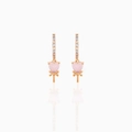 Pink heart drop earrings in rose gold finish with cubic zirconia on hoop closure - Heart Lollipop (EH00720) / Rose Gold