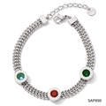 Silver stainless steel chain bracelet with colorful gemstones and Roman numeral accents - Silver Multicolor Zirconia (SAP890)