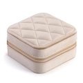 Quilted beige velvet jewelry box with golden zipper for rings and necklaces - Khaki