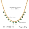 Detailed specs of gold fringe necklace with green zircon stones showing size and weight - Gold Green Round Gemstone Necklace (HC-N40505-GN)