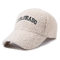 Casquette baseball en polaire crème avec broderie Colorado noire pour l'hiver - Broderie de Lettre Colorado / Beige Clair