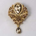 Luxurious gold crystal brooch with champagne teardrop stones and vintage hollow design - XD7406-7-Gold Champagne Tea Teardrop
