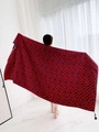Ethnic style red beach shawl with black floral patterns and tassel trim details - Lake Blue-Red Base Black Flower Tassel / 180cm / Lake Blue