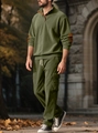Detail van een legergroen corduroy trainingspak met elleboogstukken en cargo broek - S / Legergroen