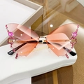 Frameless butterfly sunglasses with pink gradient lenses and rhinestone rim detailing - Butterfly Orange Pink