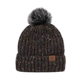 Dark mixed knit beanie with grey faux fur pompom and snowflake leather patch - One Size / Mixed Royal Blue