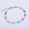 Bracciale occhio del male in acciaio argento con ciondoli smaltati colorati e moschettone - Colore Acciaio + Occhio Ovale
