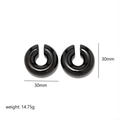 Glossy black stainless steel hollow hoop earrings with 30mm diameter and mirror finish - Black (TCLQ5-BK)