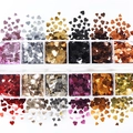 Scatola da 12 griglie con paillettes perlescenti a forma di cuore per nail art mista - 12 Griglie Paillettes a Cuore Metalliche di Dimensioni Miste