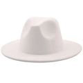 Detail of the high-quality white wool felt fedora with a classic flat brim and pinched crown - M (56-58cm) / Pure White