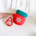 Red Christmas stocking silicone AirPods case with snowflake patterns and festive loop - Christmas Mittens