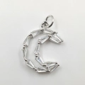 Silver crescent moon pendant with rectangular clear stones for astronomy necklace - Hollow Moon Silver Pendant