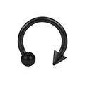 Black stainless steel horseshoe ring with ball and spike ends for body piercing - Spike & Ball / Black