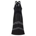 Sexy black backless halter maxi dress with lace inserts and elegant satin finish - S / Black