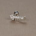 Silver fishbone stud earring with cubic zirconia stones and threaded ball back - Fishbone Shape / Silver