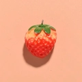 Realistic red resin strawberry pendant with green leaves and metal ring on pink background - No.3 Flat Triangle Strawberry