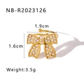 Golden bow ring with sparkling cubic zirconia pavé and flexible open band design - Adjustable Open / Zirconia Pave Bow Style (NB-R2023126)
