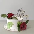 Golden mirror acrylic Happy Anniversary cake topper with elegant script on white cake - New Happy Anniversary / Gold