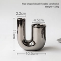 Silver mirror U-shaped ceramic candle holder, 11cm height with double candle ports - Silver Plated Pipe Candle Holder
