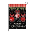 Linen Christmas garden flag with red plaid design and festive hanging bauble ornaments - 30*45cm / Red Baubles Merry Christmas (HYQ030-29)