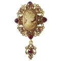 Vintage-Cameo-Brosche in Gold mit roten Strasssteinen und Porträt-Relief-Anhänger - Rot